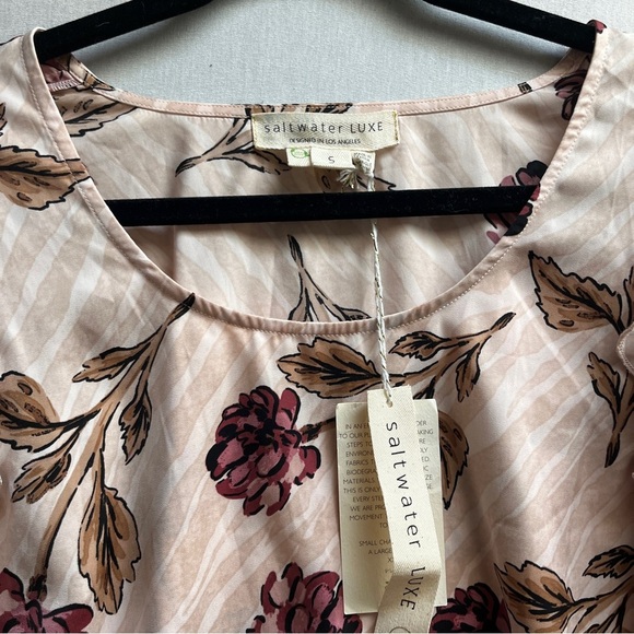 NWT Saltwater LUXE Floral Brown and Cream Blouse Sz S - Picture 3 of 7